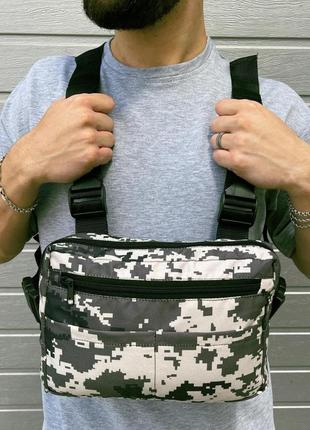 Сумка нагрудна чоловіча pixel камуфляжна хакі 3 нагрудна сумка спортивна месенджер