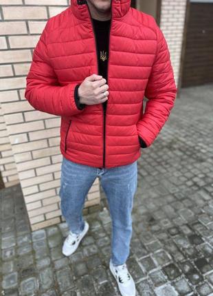 Мужская куртка весенняя осенняя демисезонная status до 0 красная ветровка утепленная весна осень люкс качества