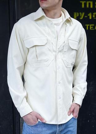 Рубашка мужская вельветовая с длинным рукавом повседневная весенняя осенняя летняя ram вельвет белая