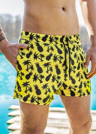 Шорты мужские пляжные с принтом ananas х yellow | купальные плавки спортивные мужские