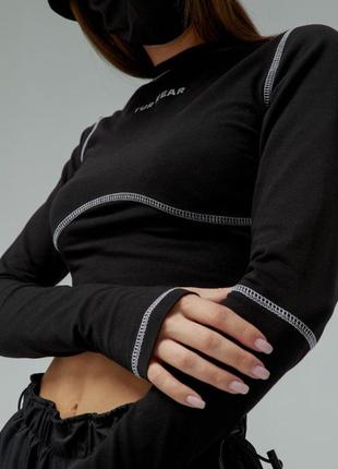 Женский топ с длинным рукавом kharuno черная кофта женская укороченная весенняя осенняя3 фото