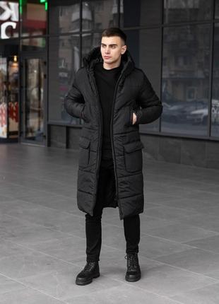 Пальто мужское зимнее до -25*c tank черное парка мужская зимняя куртка теплая длинная6 фото