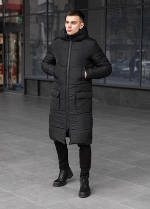 Пальто мужское зимнее до -25*c tank черное парка мужская зимняя куртка теплая длинная4 фото