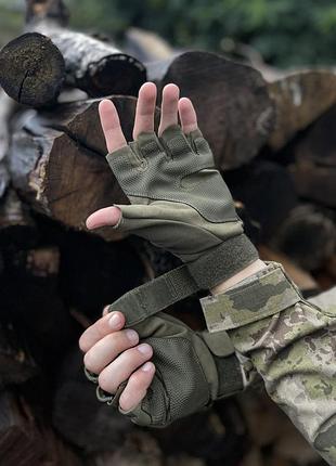 Тактические перчатки беспалые зсу защитные мужские tactik хаки перчатки без пальцев...