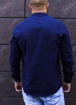 Рубашка мужская льняная темно-синяя деловая / повседневная7 фото