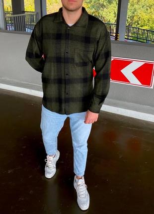 Рубашка мужская кашемировая в клетку boss зимняя коричневая | мужская рубашка теплая с...