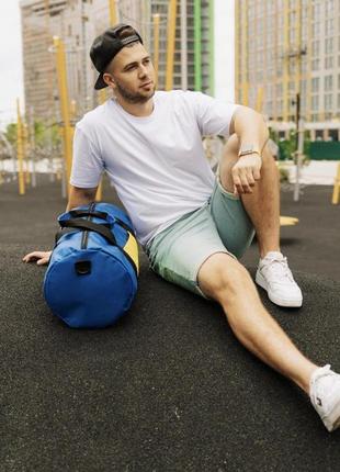 Сумка спортивна дорожня ua через плече чоловіча синьо-жовта | сумка для спорт залу6 фото