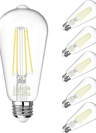 Вінтажні led лампи едісона uchrolls st58 e27 6 вт 800 лм 2700k тепле світло, комплект 5 шт.