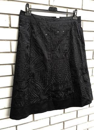 Чёрная юбка с вышивкой,пайетки, а-силуэт,хлопок,,большой размер, oasis