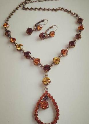 Вінтажний комплект прикрас з сережок і намиста, жовті та коричневі камені