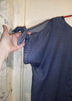 Натуральная-100% лиоцел,джинсовая блузка с разрезом, на рукаве,большого размера,george3 фото