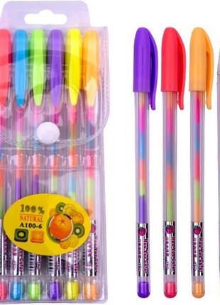 Набір ручок гелевих різнокольорових color 6шт арт. a-100-61 фото