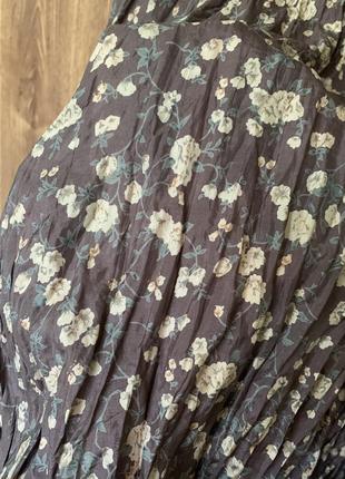 Длинная шелковая юбка плиссе от мalvin, коричневая юбка макси, юбка в цветочный принт3 фото