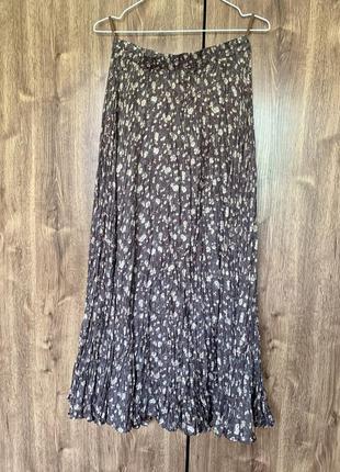 Длинная шелковая юбка плиссе от мalvin, коричневая юбка макси, юбка в цветочный принт1 фото