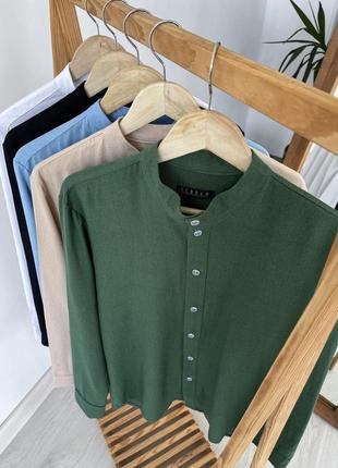 Льняная рубашка мужская с длинным рукавом lost зеленая рубашка классическая на лето повседневная