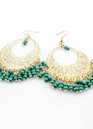 Серьги длинный восточные узоры с бирюзой