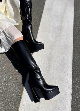 Сапоги на каблуках с узким носком черные2 фото