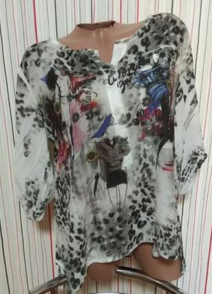 Шифоновая блуза леопардовый принт с рукавом 3/41 фото