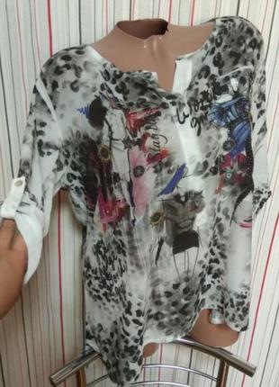 Шифоновая блуза леопардовый принт с рукавом 3/42 фото