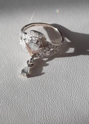 🫧 17.5 размер кольцо серебро с золотом цирконий белый кольцо подвеска5 фото