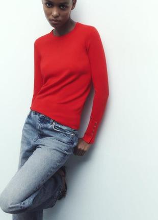 Базовый красный трикотажный женский свитер zara new