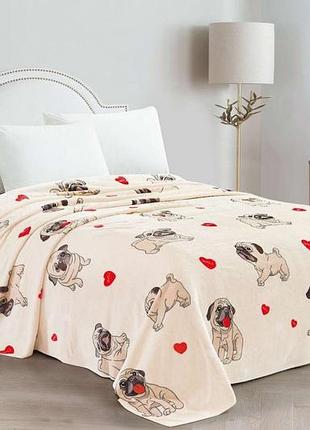 Плед-покрывало велсофт мопсы