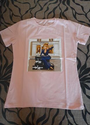 💥распродаж, футболки р.40-46 с принтом серая и персиковая, замеры на фото7 фото