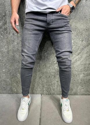 Джинсы мужские зауженные серые slim fit