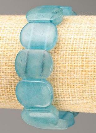 Браслет на резинке натуральный камень аквамарин овальные звенья d-20х15мм+- l- 20 см+-