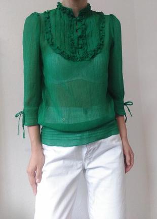 Прозрачная блуза жатка рубашка зеленая блузка хлопок зеленая рубашка с рюшами воланами натуральная блуза9 фото