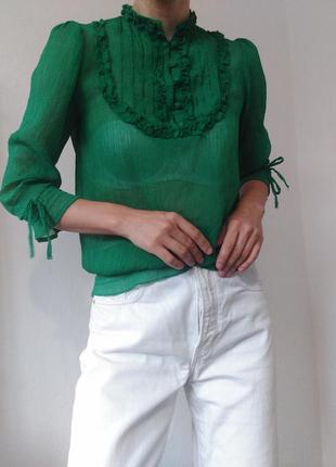 Прозрачная блуза жатка рубашка зеленая блузка хлопок зеленая рубашка с рюшами воланами натуральная блуза10 фото