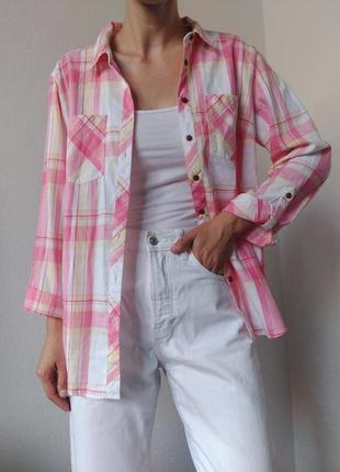 Розова сорочка бавовна сорочка в клітинку m&s бавовняна блузка клітинка сорочка коттон блуза оверсайз сорочка клітчаста9 фото