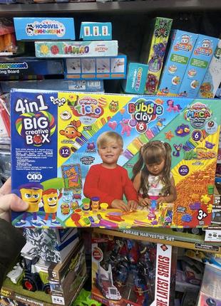 Великий набір для творчості "big creative box" 4 в 1 danko toys тісто, пластилін, пісок, маса для ліплення