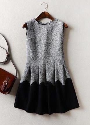 Тёплое короткое платье без рукавов серое s