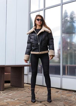 Зимняя куртка из плащевки и дубляжа к-285 черный9 фото