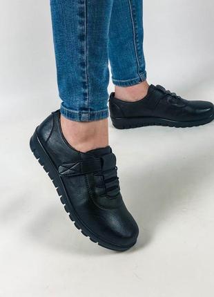 Туфли мокасины женские кожаные маломерки в черном цвете3 фото