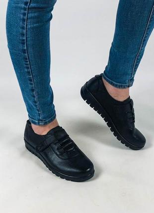 Туфли мокасины женские кожаные маломерки в черном цвете6 фото