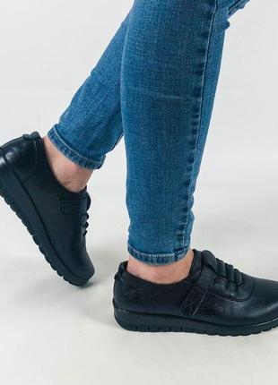 Туфли мокасины женские кожаные маломерки в черном цвете4 фото