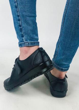 Туфли мокасины женские кожаные маломерки в черном цвете5 фото