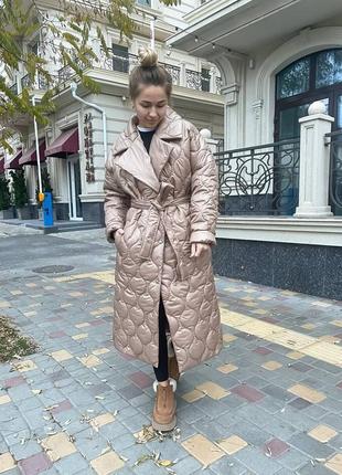 Длинное пальто демисезон, теплое стеганое пальто на силиконе 200, женское пальто макси5 фото