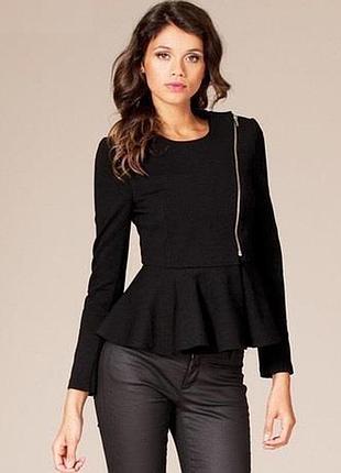 Женский пиджак жакет с баской и боковой застёжкой чёрный s