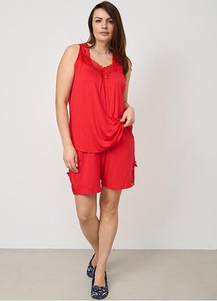 Красная пижама женская шорты и майка 13332