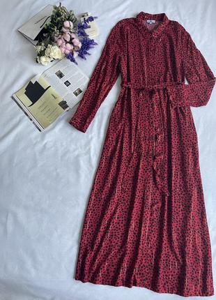 Платье миди под пояс, энималистичный принт