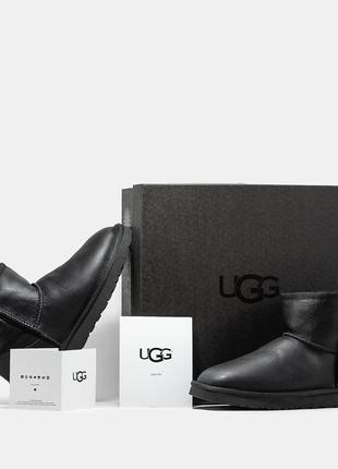 Уги ugg classic mini leather black угги1 фото