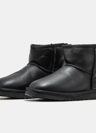 Уги ugg classic mini leather black угги6 фото