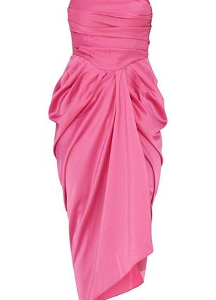 Шикарное розовое платье миди с корсетом и вырезом на ноге/со сборкой/с драпировкой/сатиновое5 фото