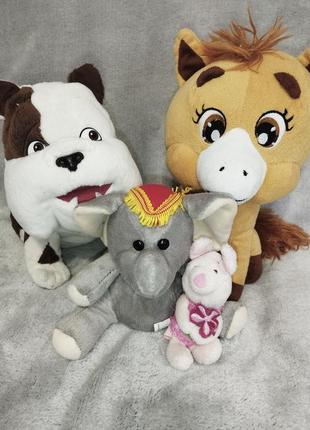 Лот м'яких іграшок пес бульдог churchill кінь поні слон свинка disney пятачок