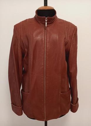 Пиджак кожаный куртка цвет терракотовый.1 фото