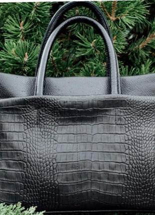 Женская сумка делового стиля из натуральной кожи чёрного цвета