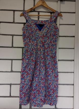 Коттоновое двухслойное платье миди винтаж с цветочным принтом1 фото